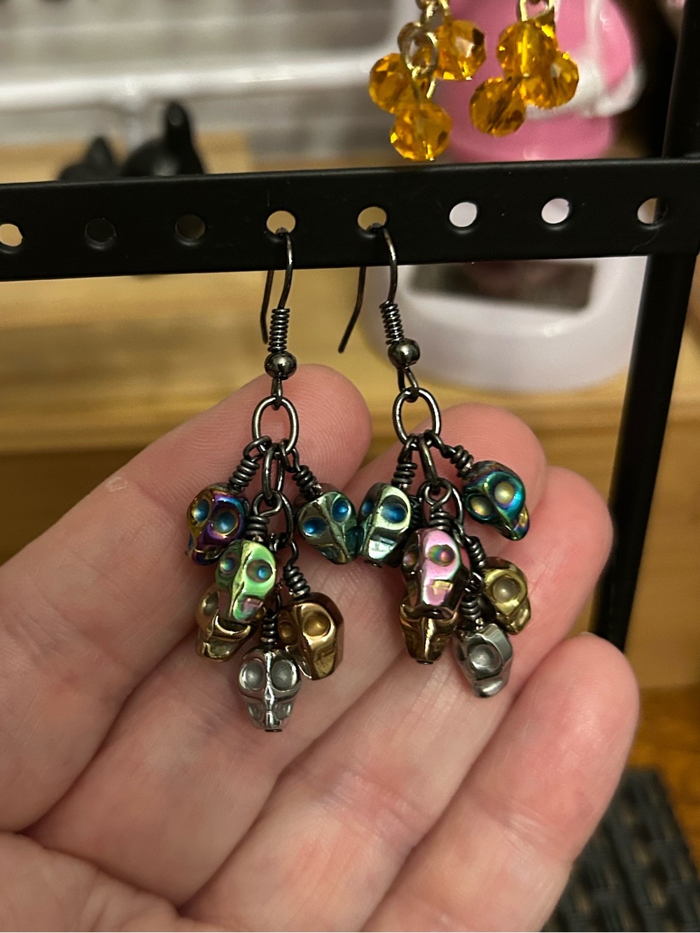 Multicolor Hematite Skulls Cha Cha Earrings